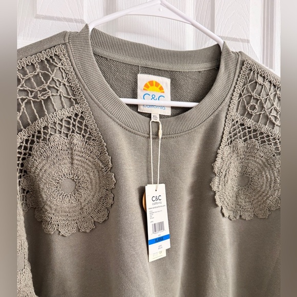NWT C&C California Women's Olive Green Sweater with Lace Detail - Size XL - Picture 8 of 12